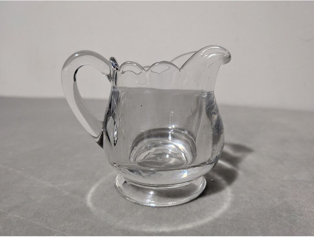 Clear Glass Individual Mini Creamer Pitcher 3" Scalloped Rim Edge